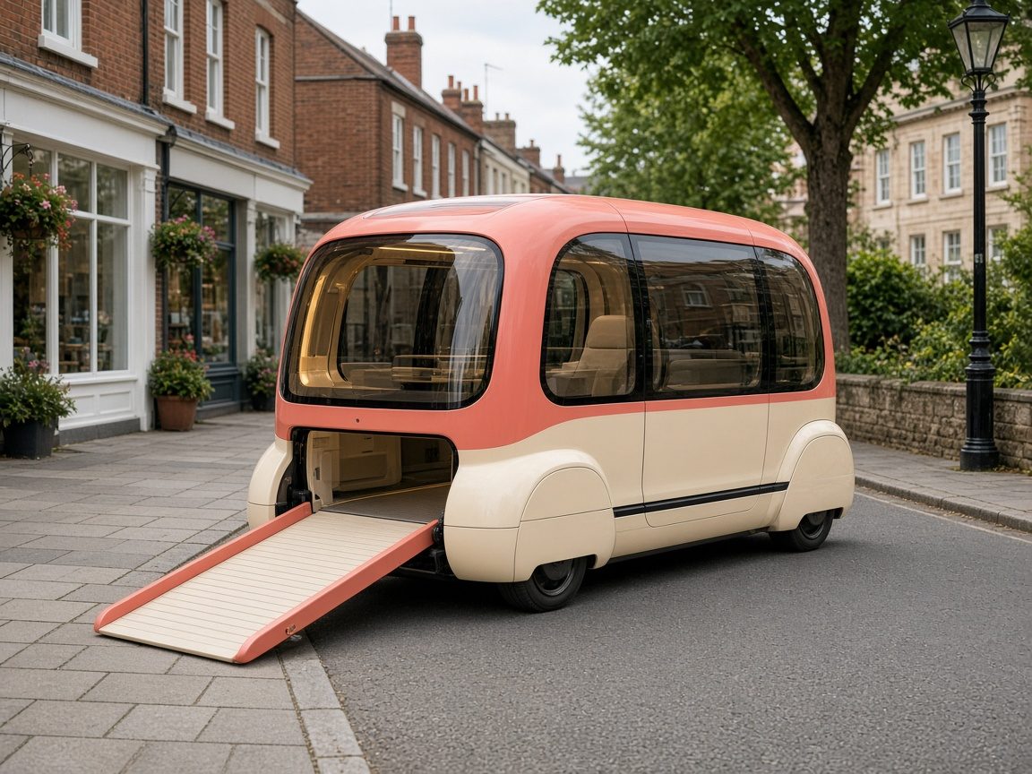 AI-illustrated concept: taxi pod with a wheelchair ramp